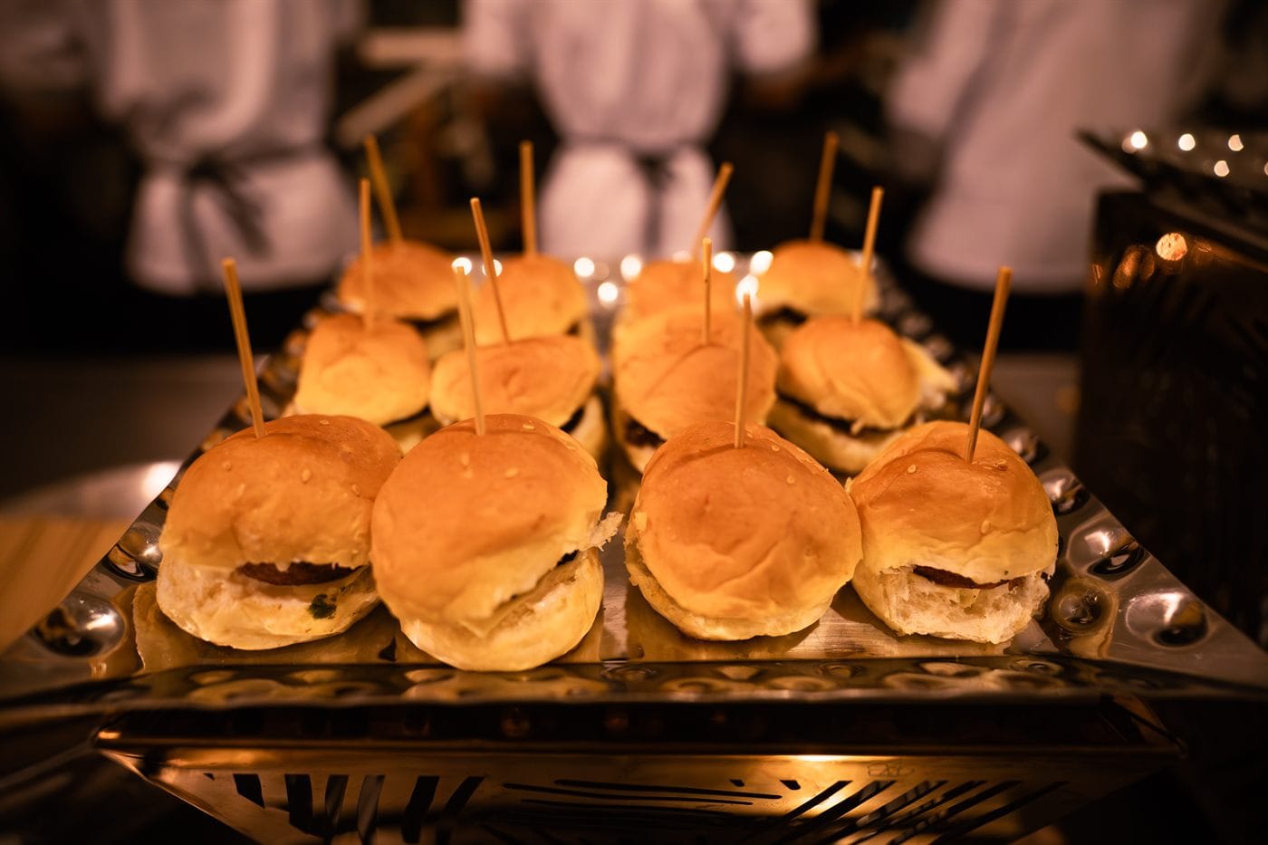 Tray of freshly assembled jackfruit sliders